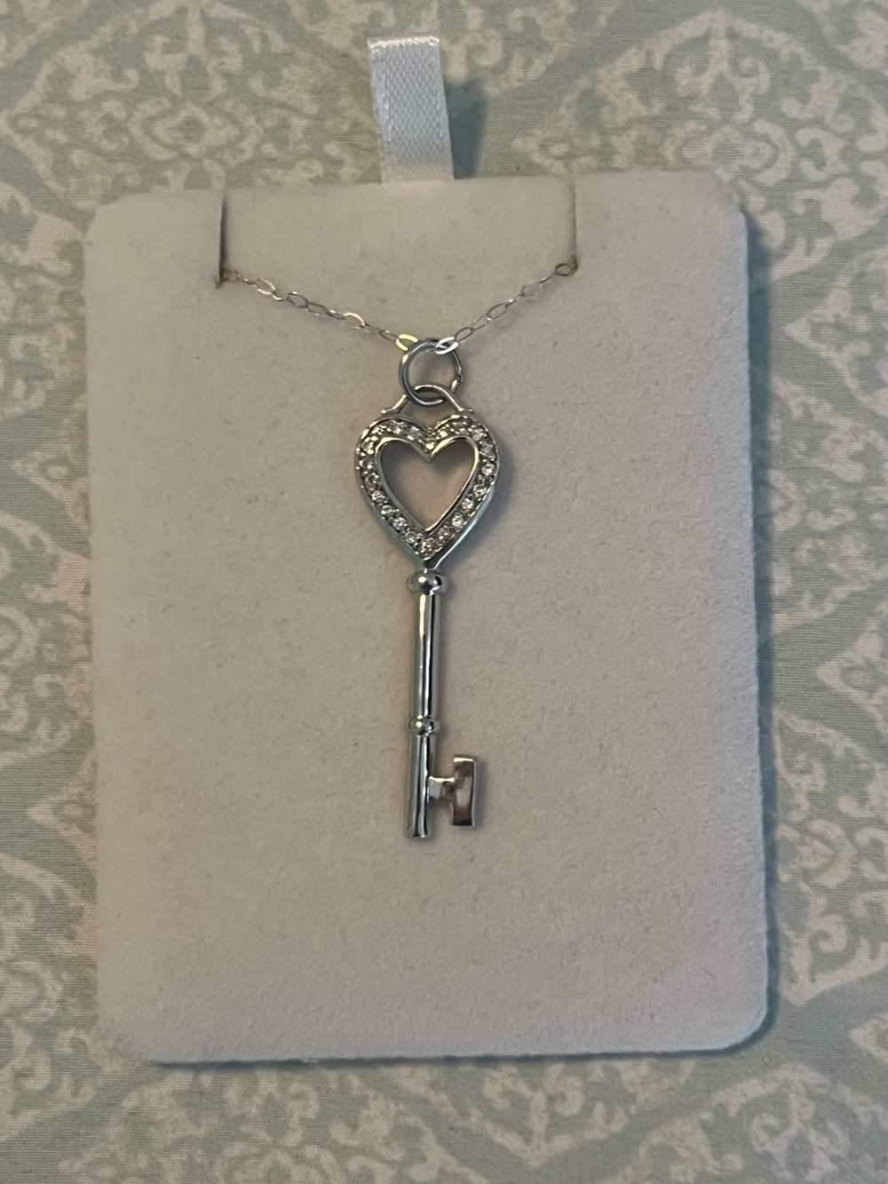 Silver Tone Metal Key Charm Pendant Necklace, Love Heart Detail 18” Chain